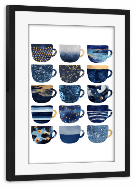 Poster mit Rahmen schwarz "Pretty Blue Coffee Cups" artboxONE - Essen & Trinken