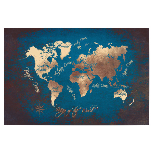 Poster 30x20 cm "World map 66 blue" artboxONE - Typografie,Kartografie - Weltkarte,Blau