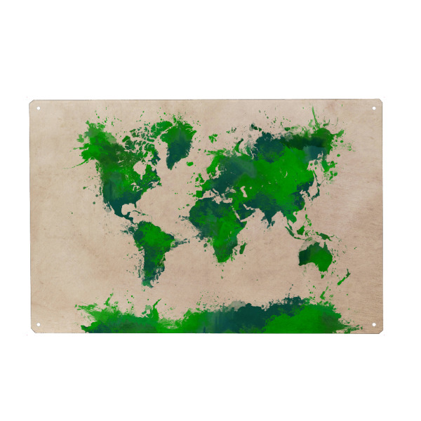 Metall Poster "World map 65 green" artboxONE - Typografie,Kartografie
