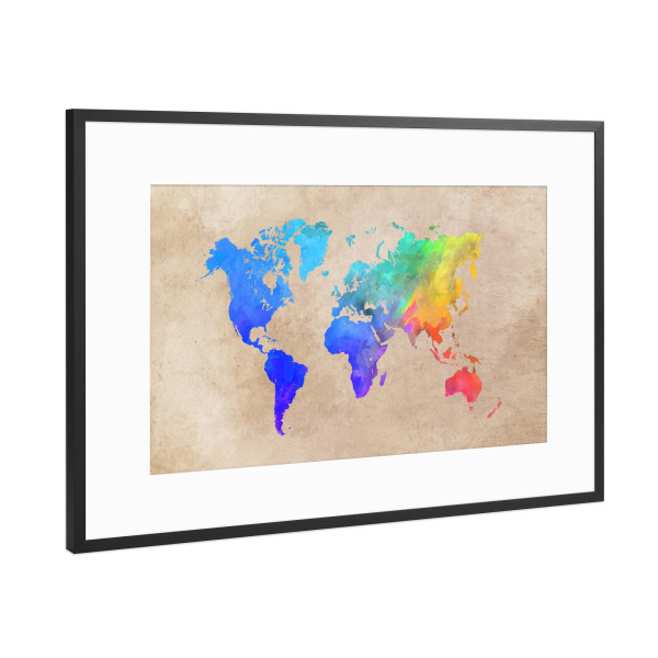 Poster mit Rahmen Schwarz (Metallic) "World map niagara" artboxONE - Reise,Kartografie