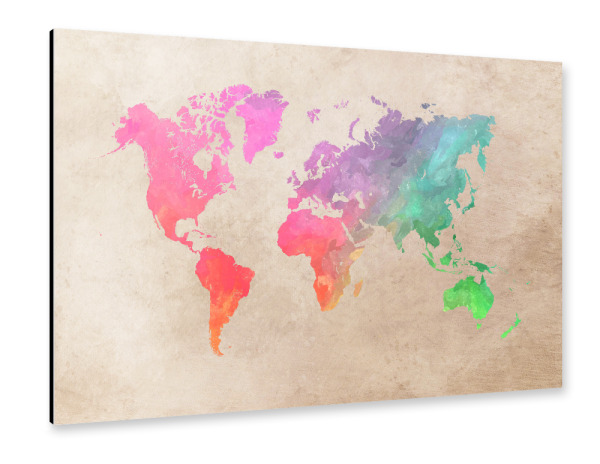 Alu-Dibond "World map 63 color" 30x20 cm artboxONE
