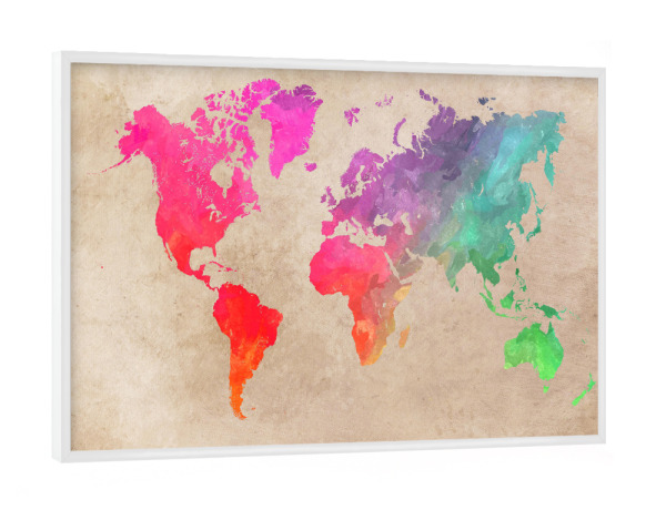 Poster mit weißem Rahmen "World map 63 color" artboxONE - Kartografie