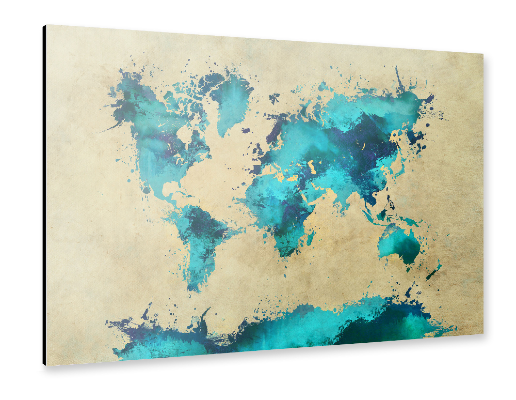 Alu-Dibond "World map blue splash" 30x20 cm artboxONE