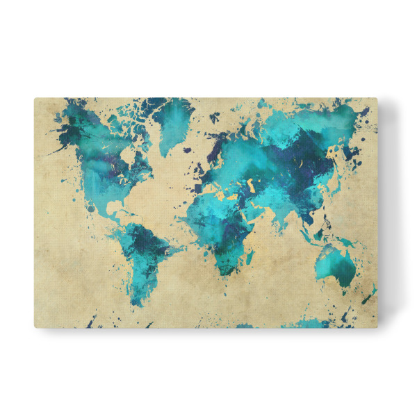 Leinwandbild "World map blue splash" artboxONE - Typografie,Kartografie