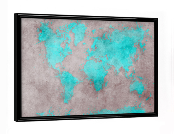 Poster mit schwarzem Rahmen "World map 61 grey and blue" artboxONE - Kartografie