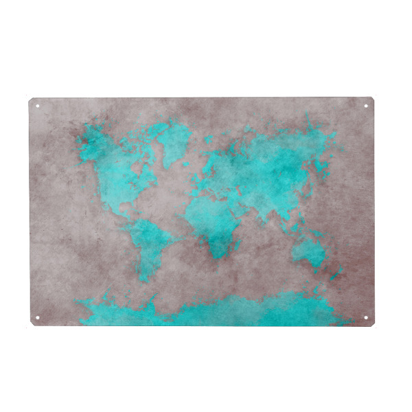 Metall Poster "World map 61 grey and blue" artboxONE - Kartografie
