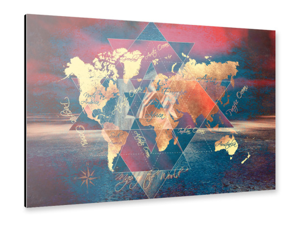 Alu-Dibond "World map geometric dark special" 30x20 cm artboxONE