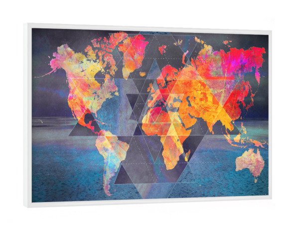 Poster mit weißem Rahmen "World map pink special" artboxONE - Geometrie,Kartografie