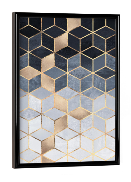 Poster mit schwarzem Rahmen "Soft Blue Gradient Cubes" artboxONE - Abstrakt,Geometrie