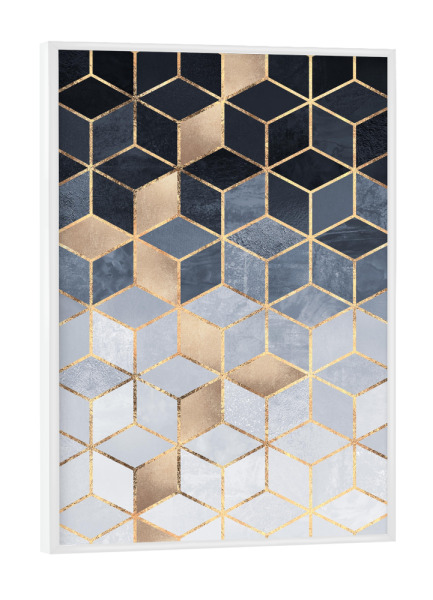 Poster mit weißem Rahmen "Soft Blue Gradient Cubes" artboxONE - Abstrakt,Geometrie