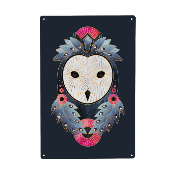 Metall Poster "Owl 1" artboxONE - Natur,Tiere - Grafik,Digital,Eule,Tier,Vogel,Ornamental,Dunkelblau,Eule,Dunkel,Blau,Skandinavisch,Skandinavisch