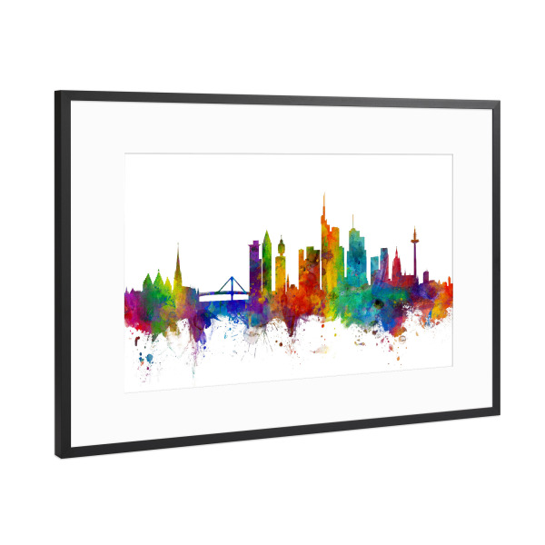 Poster mit Rahmen Schwarz (Metallic) "Frankfurt Germany Skyline" artboxONE - Städte,Reise,Städte / Frankfurt