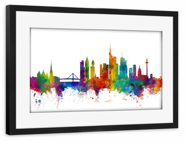 Poster mit Rahmen schwarz "Frankfurt Germany Skyline" artboxONE - Städte,Reise,Städte / Frankfurt - Germany,Frankfurt,Skyline,Wasserfarben,Bunt,Stadt
