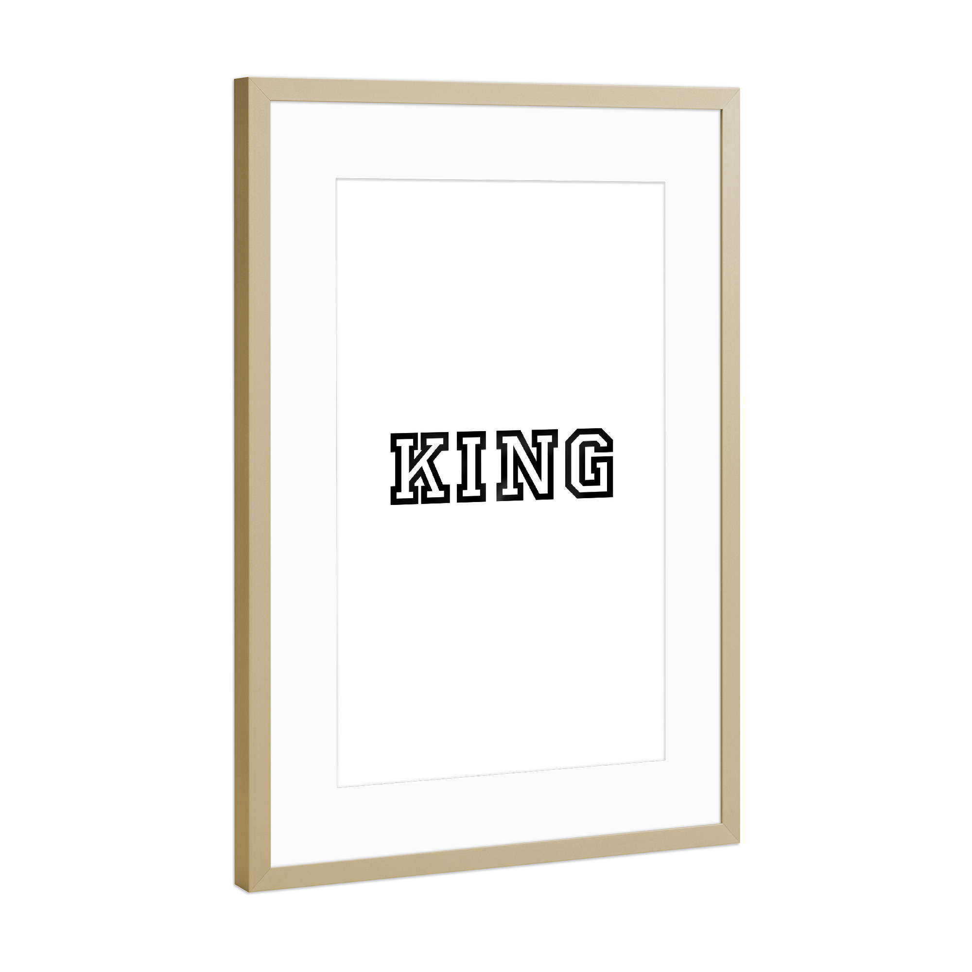 Poster mit Rahmen Gold "King" artboxONE - Typografie,Schwarzweiß - König,Königin,König,Hochschule,Liebe,Liebe,Typo,Typografie