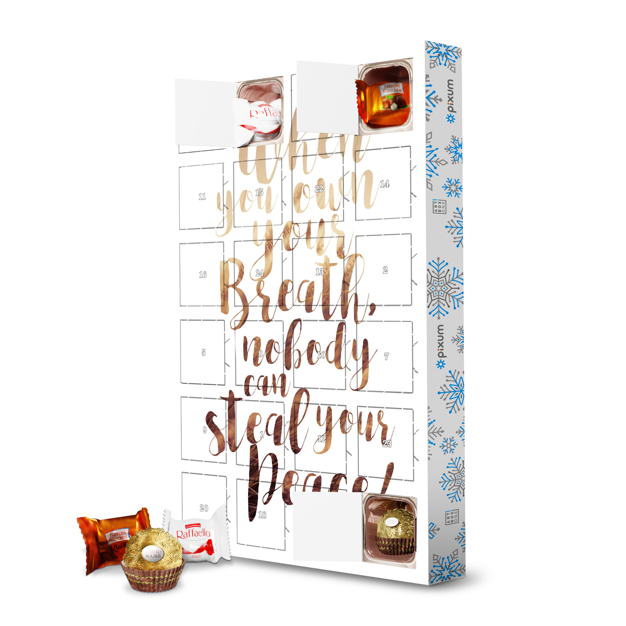 Adventskalender mit Ferrero Pralinen Breath, Peace artboxONE Adventskalender Typografie