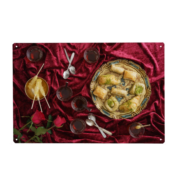 Holzbild "Tea and baklava" artboxONE - Essen & Trinken