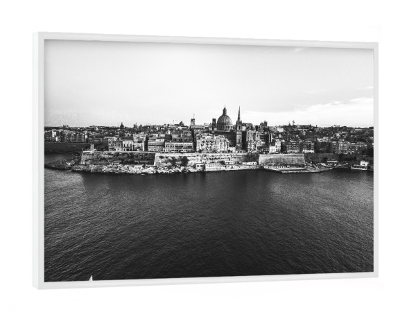 Poster mit weißem Rahmen "VALETTA WATERFRONT" artboxONE - Reise,Schwarzweiß,Reise / Strand und Meer,Reise / Länder