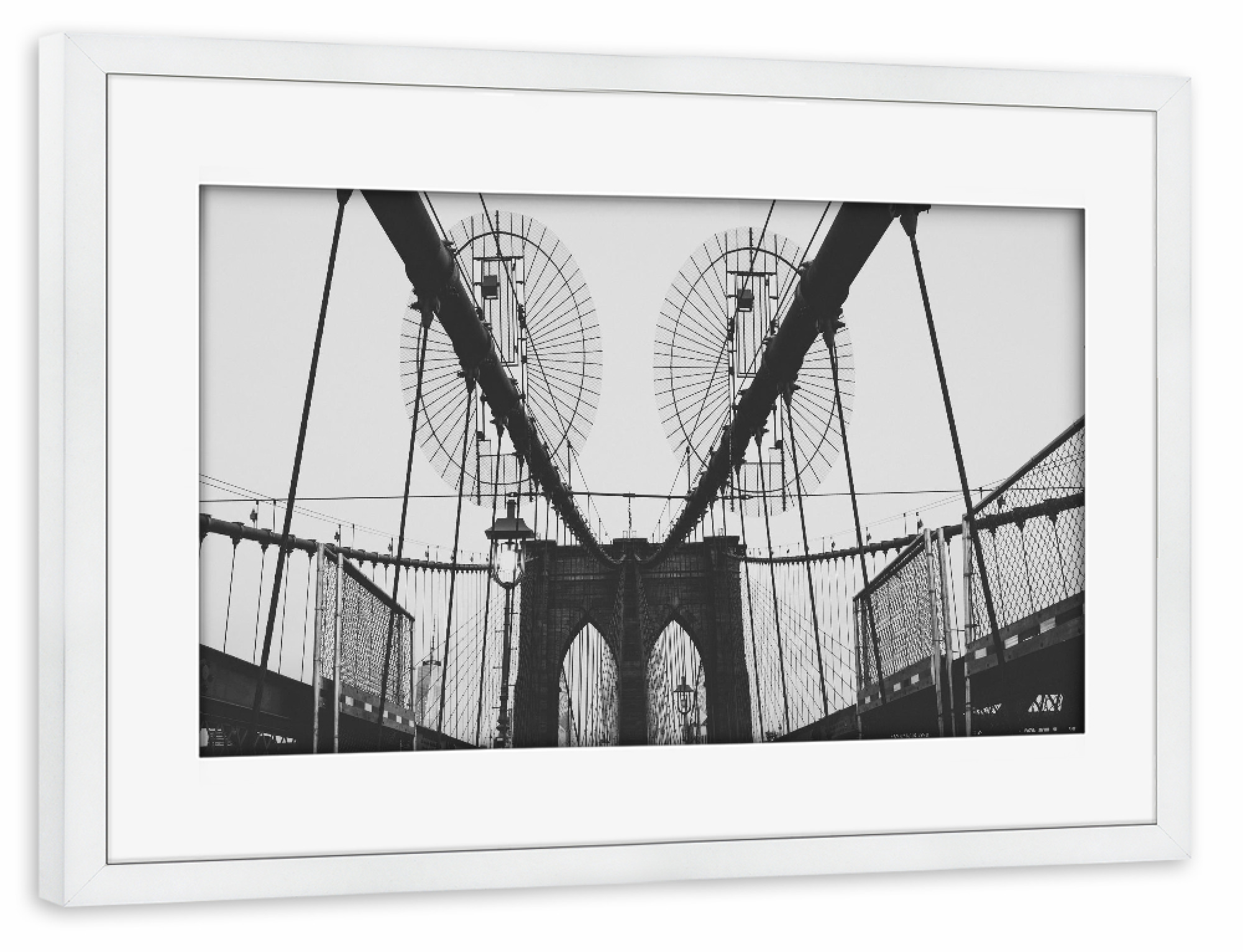 Poster mit Rahmen weiß "BROOKLYN BRIDGE 2" artboxONE - Städte,Städte / New York,Reise,Schwarzweiß,Reise / Länder
