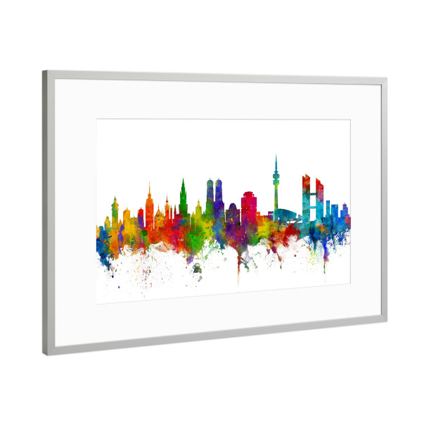 Poster mit Rahmen Silber "München Germany Skyline" artboxONE - Städte,Städte / München,Reise