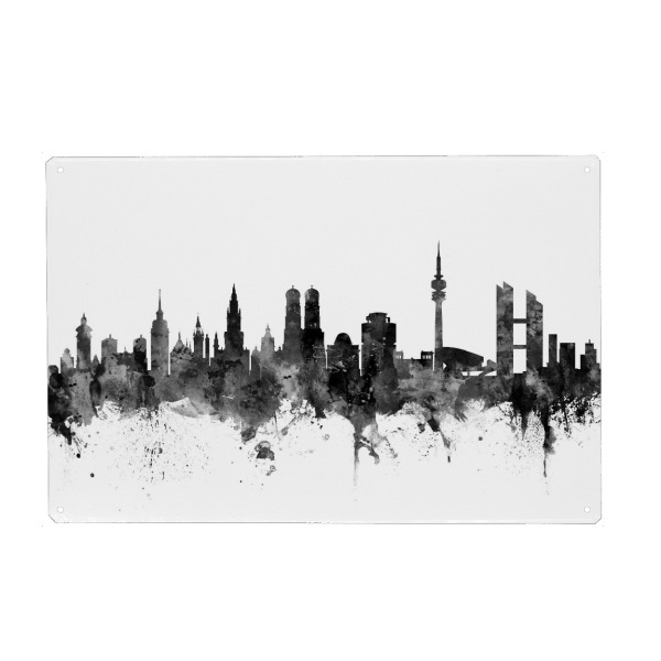 Holzbild "München Germany Skyline bw" artboxONE - Städte,Städte / München,Reise,Schwarzweiß