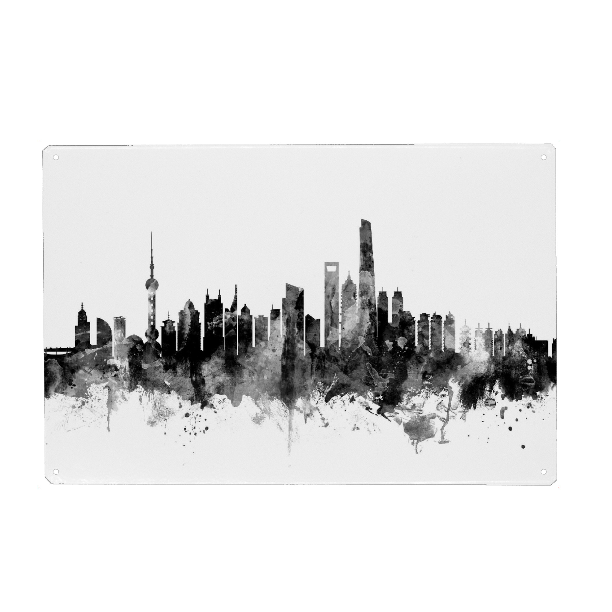 Holzbild "Shanghai China Skyline" artboxONE - Städte,Reise,Schwarzweiß,Städte / Shanghai