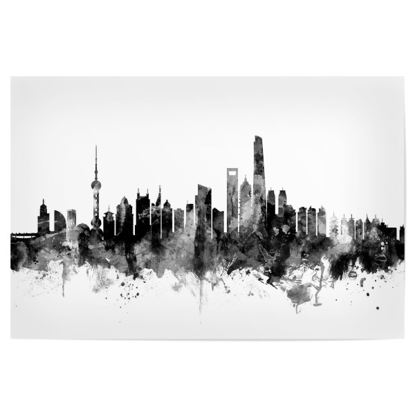 Poster 30x20 cm "Shanghai China Skyline" artboxONE - Städte,Reise,Schwarzweiß,Städte / Shanghai