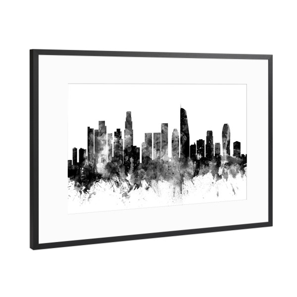 Poster mit Rahmen Schwarz (Metallic) "Los Angeles California Skyline 2" artboxONE - Städte,Reise,Schwarzweiß,Städte / Los Angeles