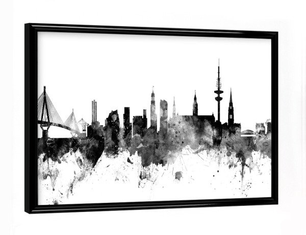 Poster mit schwarzem Rahmen "Skyline Hamburg" artboxONE - Städte,Städte / Hamburg,Reise,Schwarzweiß