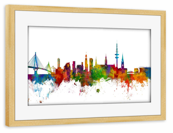 Poster mit Rahmen kiefer "Hamburg Germany Skyline" artboxONE - Städte,Städte / Hamburg,Reise