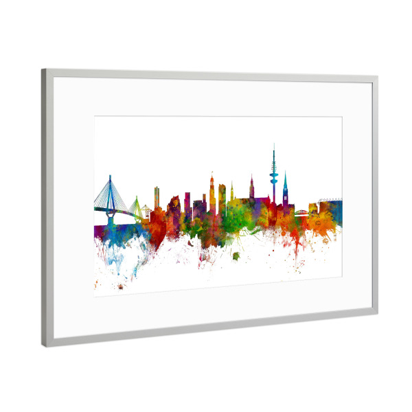 Poster mit Rahmen Silber "Hamburg Germany Skyline" artboxONE - Städte,Städte / Hamburg,Reise