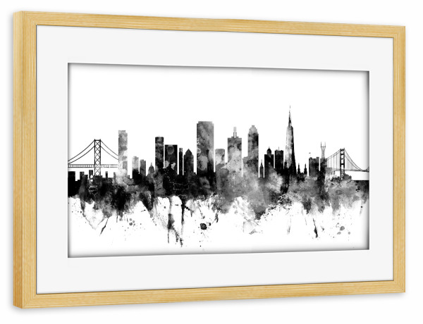 Poster mit Rahmen kiefer "San Francisco City Skyline 2" artboxONE - Städte,Reise,Schwarzweiß,Städte / San Francisco