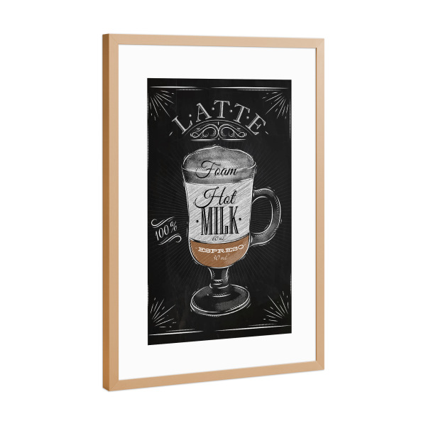 Poster mit Rahmen Kupfer "Kaffee Latte Kreide" artboxONE - Typografie,Essen & Trinken