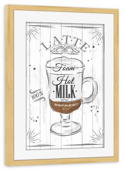 Poster mit Rahmen kiefer "Kaffee Latte" artboxONE - Typografie,Essen & Trinken