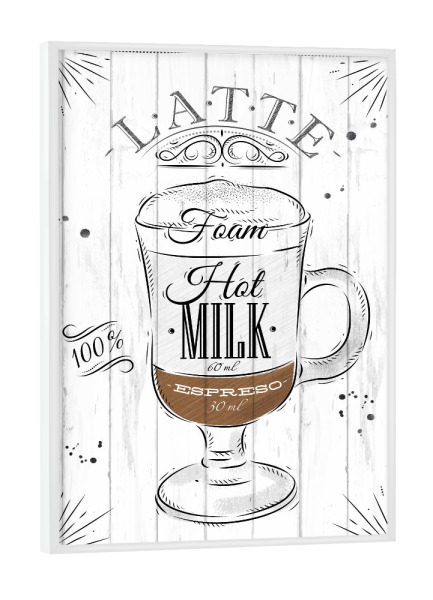 Poster mit weißem Rahmen "Kaffee Latte" artboxONE - Typografie,Essen & Trinken