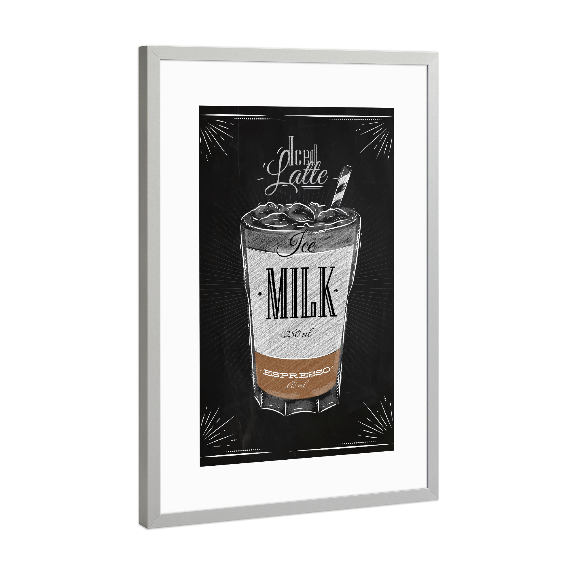 Poster mit Rahmen Silber "Iced Latte Kreide" artboxONE - Typografie,Essen & Trinken