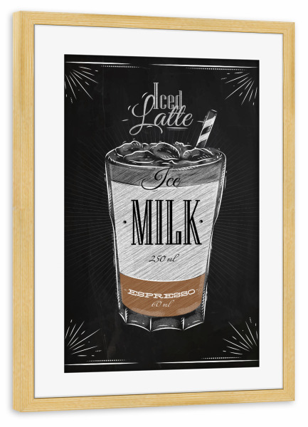 Poster mit Rahmen kiefer "Iced Latte Kreide" artboxONE - Typografie,Essen & Trinken