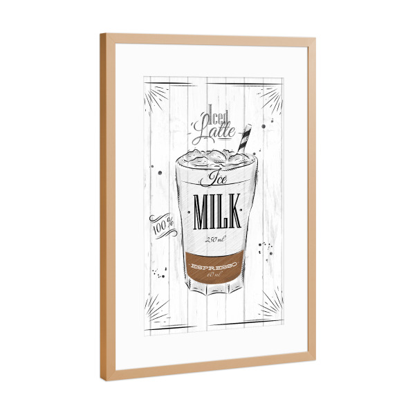 Poster mit Rahmen Kupfer "Iced Latte" artboxONE - Typografie,Essen & Trinken