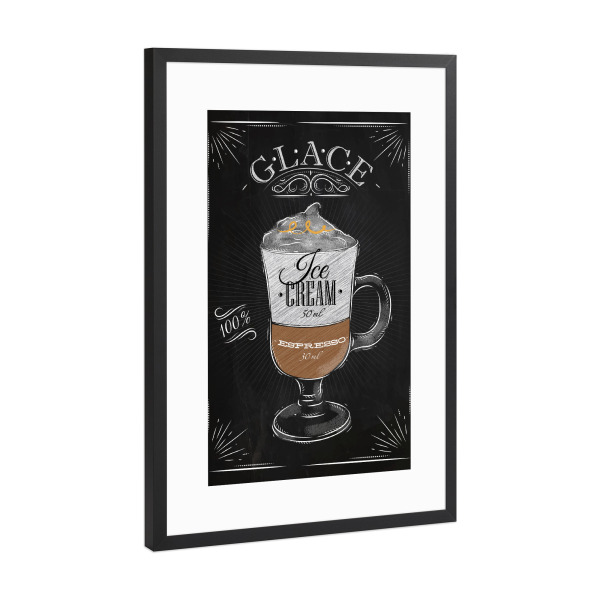 Poster mit Rahmen Schwarz (Metallic) "Cafe Glace Kreide" artboxONE - Typografie,Essen & Trinken