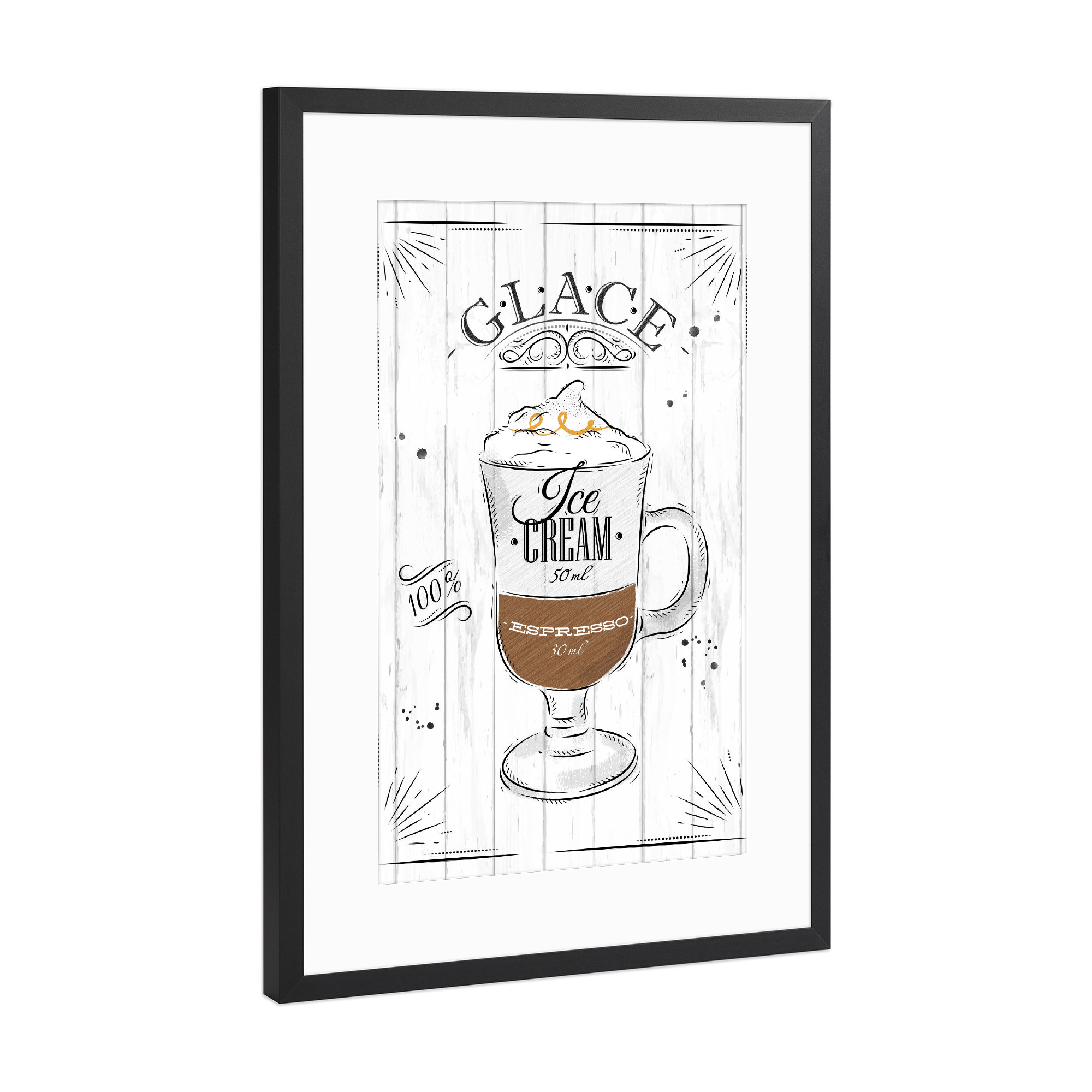 Poster mit Rahmen Schwarz (Metallic) "Cafe Glace" artboxONE - Typografie,Essen & Trinken