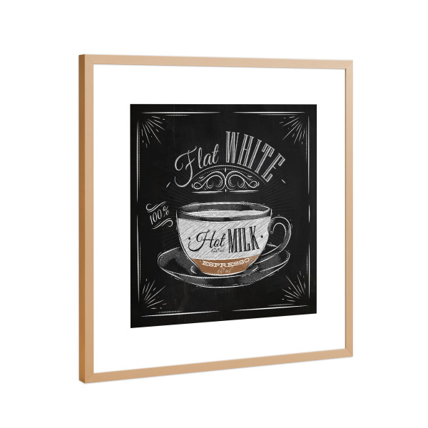 Poster mit Rahmen Kupfer "Flat White Kreide" artboxONE - Typografie,Essen & Trinken