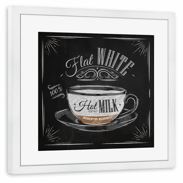 Poster mit Rahmen weiß "Flat White Kreide" artboxONE - Typografie,Essen & Trinken