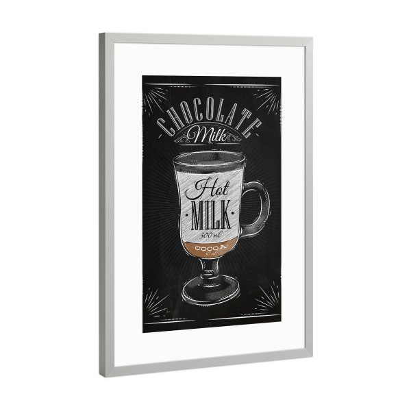Poster mit Rahmen Silber "Schokoladenmilch Kreide" artboxONE - Typografie,Essen & Trinken