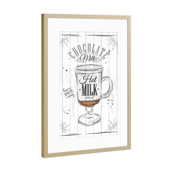 Poster mit Rahmen Gold "Schokoladenmilch" artboxONE - Typografie,Essen & Trinken