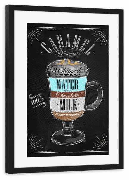 Poster mit Rahmen schwarz "Karamell Macchiato Kreide" artboxONE - Typografie,Essen & Trinken