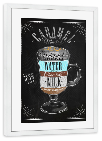 Poster mit Rahmen weiß "Karamell Macchiato Kreide" artboxONE - Typografie,Essen & Trinken