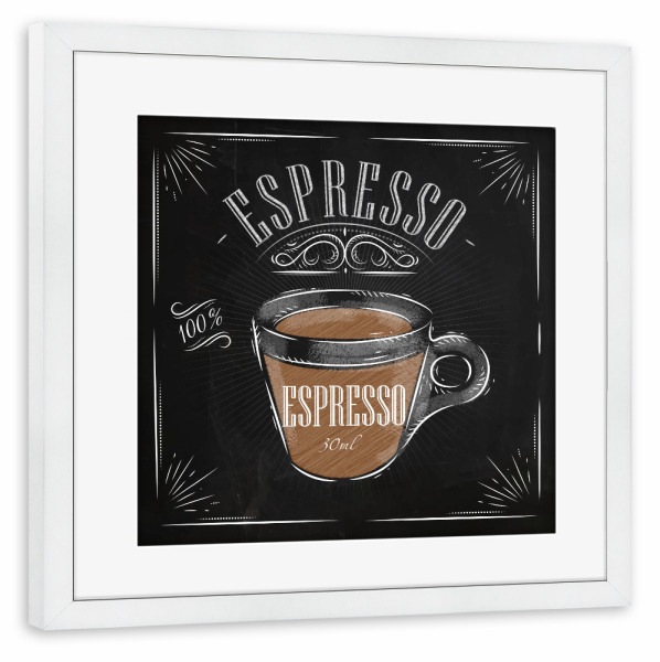 Poster mit Rahmen weiß "Espresso Kreide" artboxONE - Essen & Trinken,Schwarzweiß