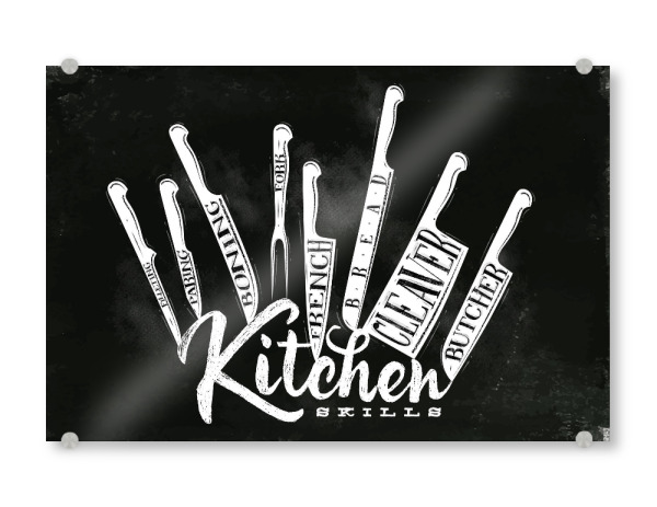 Acrylglasbild "Fleisch Schneidemesser Kreide" artboxONE - Typografie,Essen & Trinken