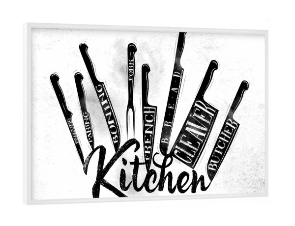 Poster mit weißem Rahmen "Fleisch Schneidemesser (wb)" artboxONE - Typografie,Essen & Trinken