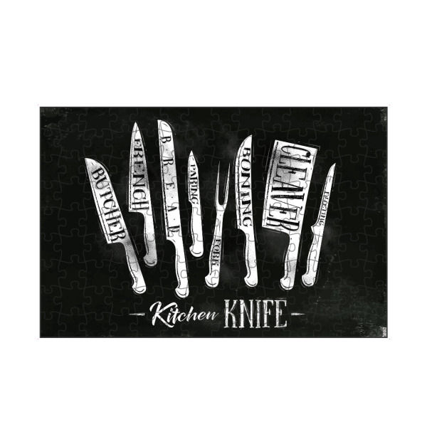 artboxONE Puzzle "Küchenmesser" artboxONE - Essen & Trinken - Kreide,Tafel,Messer,Metzger,Küche,Kochen,Brot,Fleisch,Fisch,Gemüse,Gastronomie