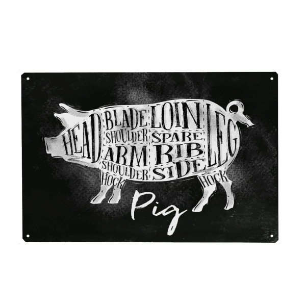 Metall Poster "Schwein Schnitt-Schema" artboxONE - Essen & Trinken
